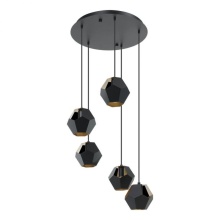 Eglo 39635A - 5 LT Cascade Pendant w/ Black Finish & Black w/Gold Interior Shades
