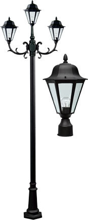 Dabmar GM1303-LED6-B - DANIELLA POST THREE LIGHT FIX W/ CLEAR GLASS 3 X LED 6