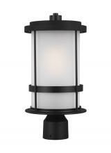 Generation Lighting 8290901EN3-12 - Wilburn modern 1-light LED outdoor exterior post lantern in black finish with satin etched glass sha