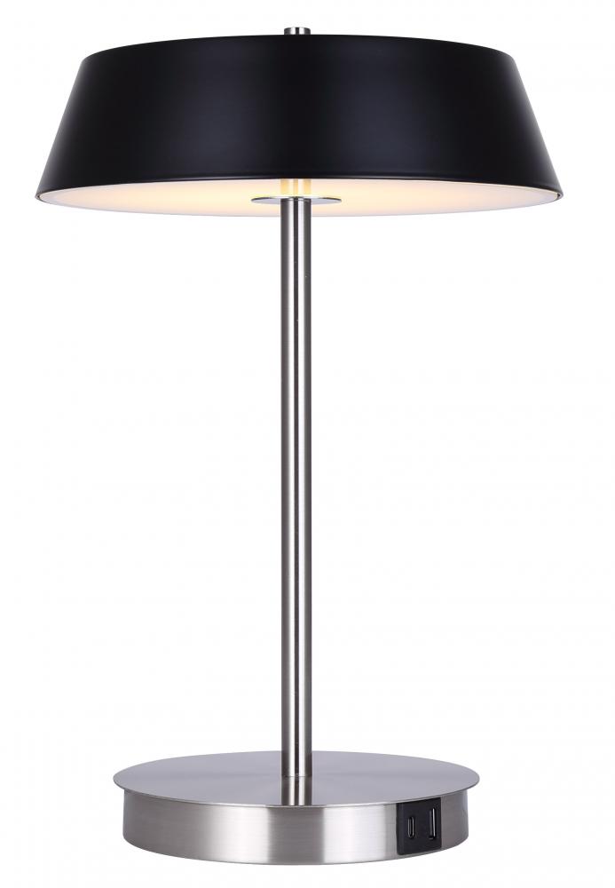 Jessa 14 in. Integrated LED Brushed Nickel Table Lamp with Matte Black Metal Shade On Off Touch